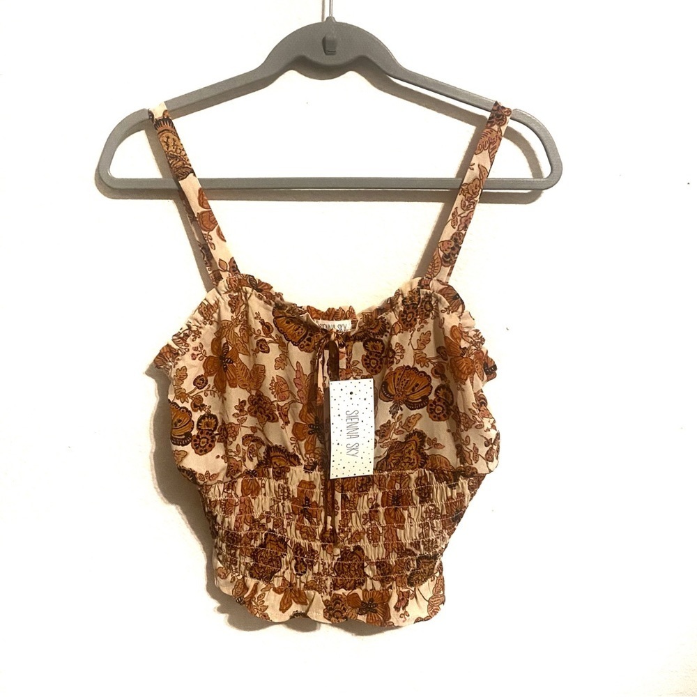 Sienna Sky NWT Orange And Cream Sleeveless Floral Boho Tank Top Women’s Sz L